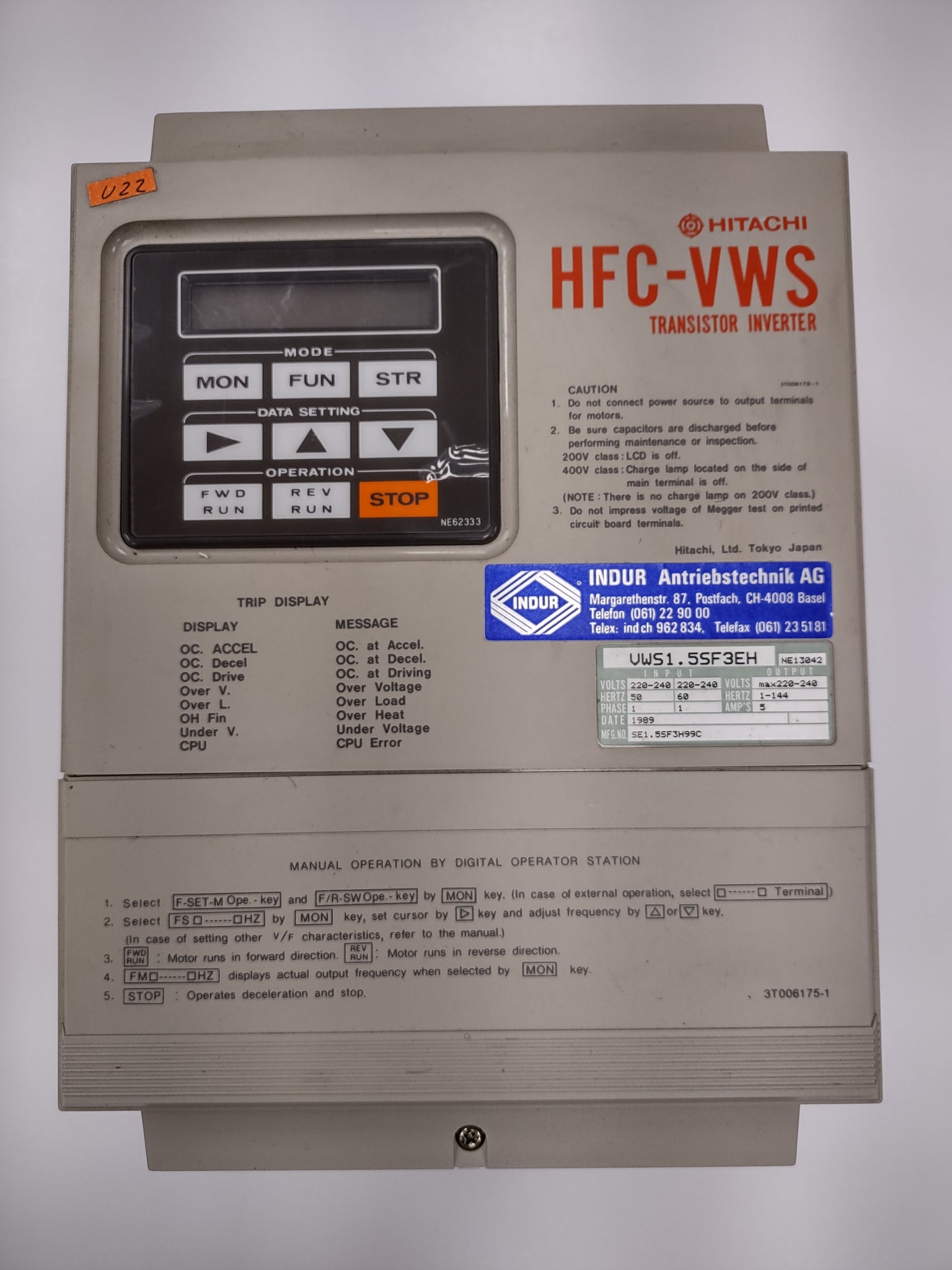 Hitachi HFC-VWS Transistor Inverter VWS1.5SF3EH